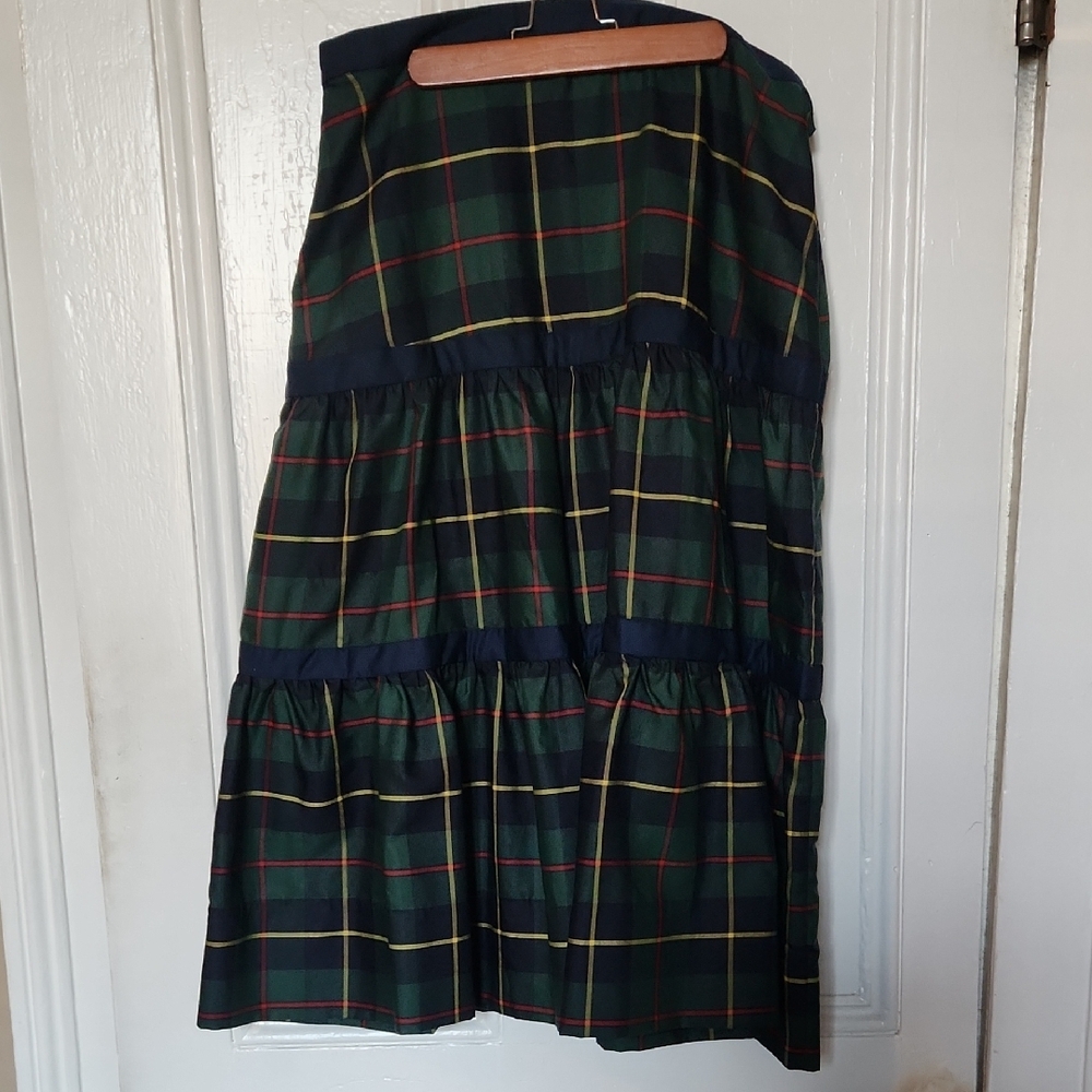 Gretchen Scott Navy and Forest Green Plaid Skirt with Red and Yellow Stripes - Picture 7 of 7